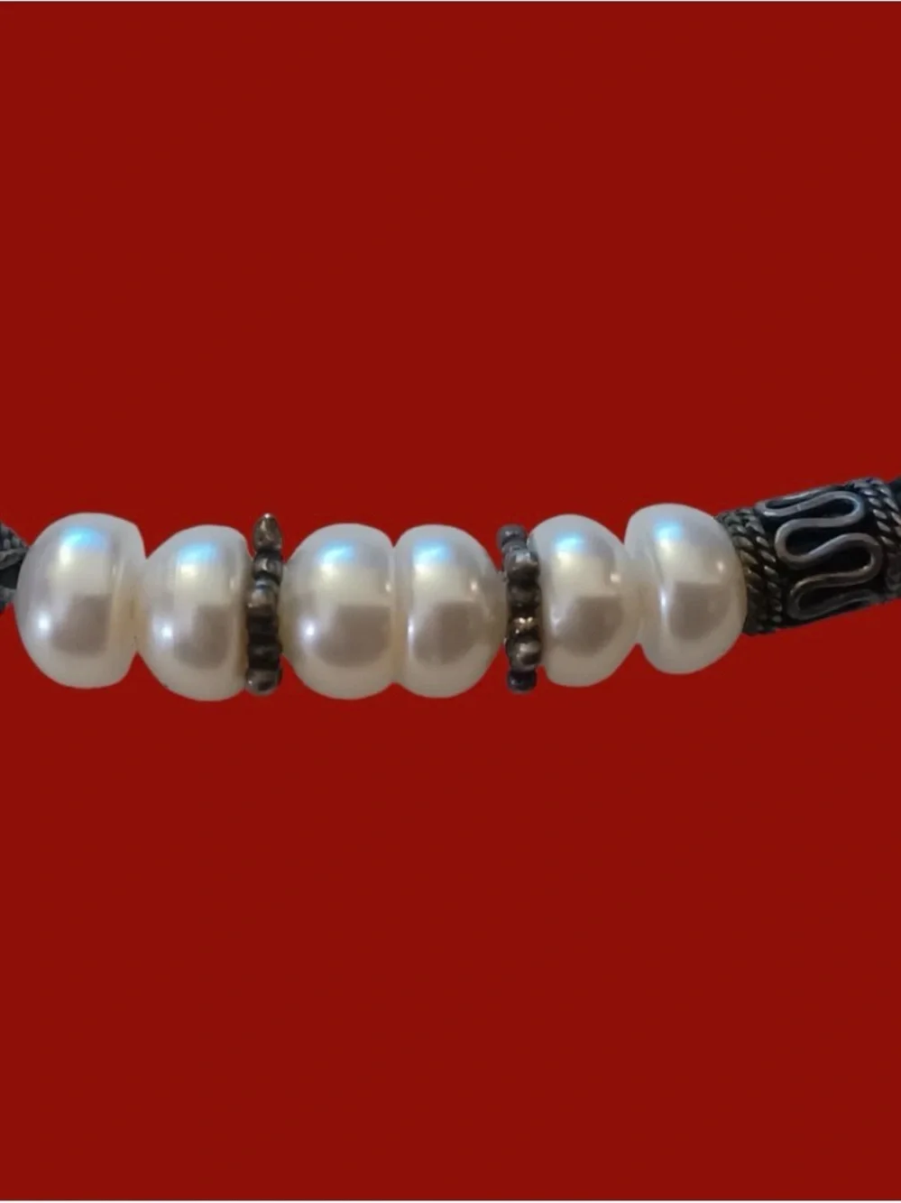 925 Sterling Silver Natural Pearl Braided Leather Bracelet 7.5